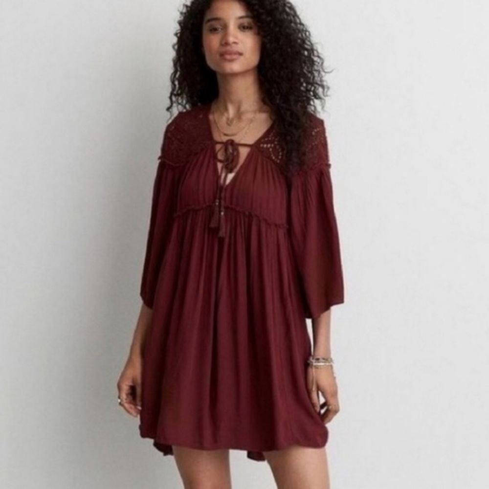 American Eagle Outfitters burgundy boho dress